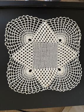Vintage Hand Crocheted Square Doily Cream Cotton Lace Farmhouse Cottage Decor